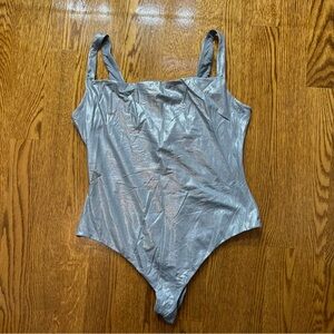 Skims Fits Everybody Silver Square Neck Bodysuit